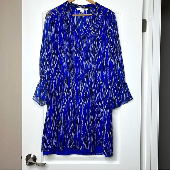 DVF Kourtni Fierce stripe silk chiffon tunic dress Size 10 - Picture 2 of 14